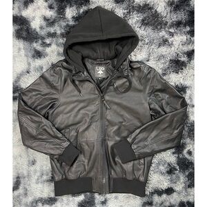 Vintage LRG Hooded Black Leather Jacket